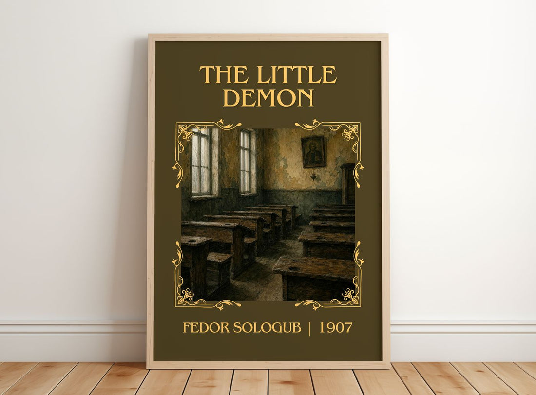 The Little Demon Classic Book Art Print by Fedor Sologub – framed print leaning on a wooden floor