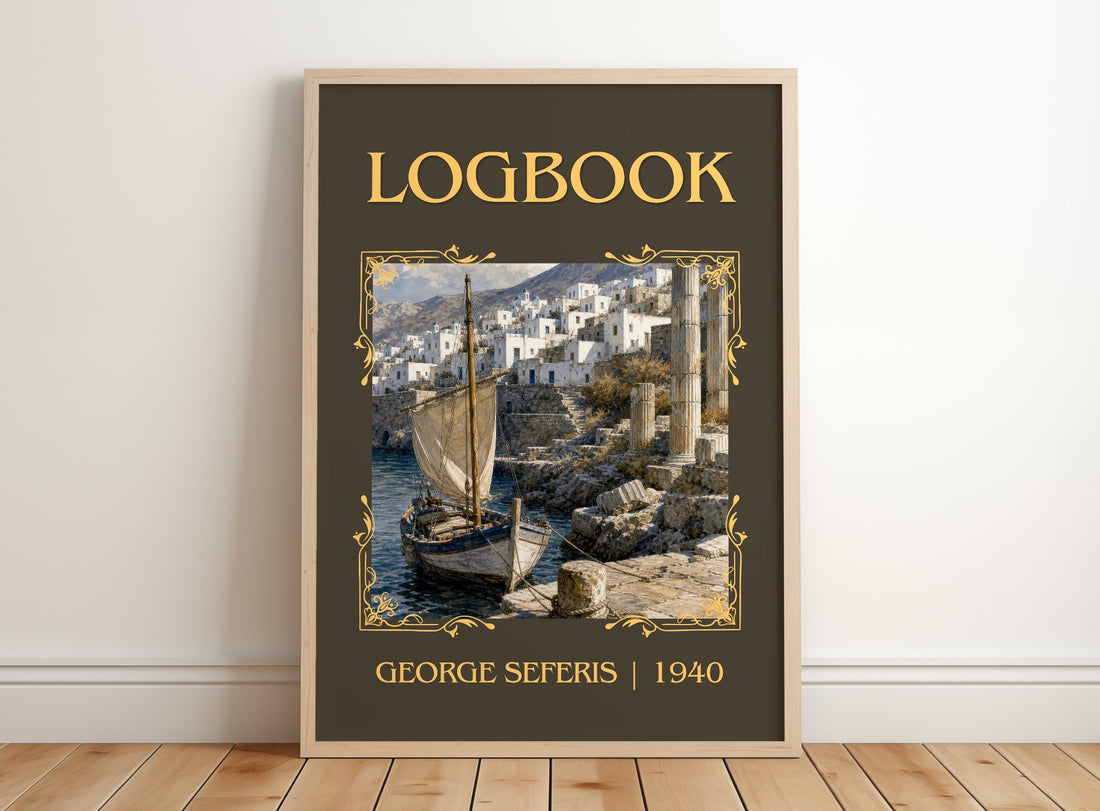 Logbook Classic Book Art Print by George Seferis – framed print leaning on a wooden floor