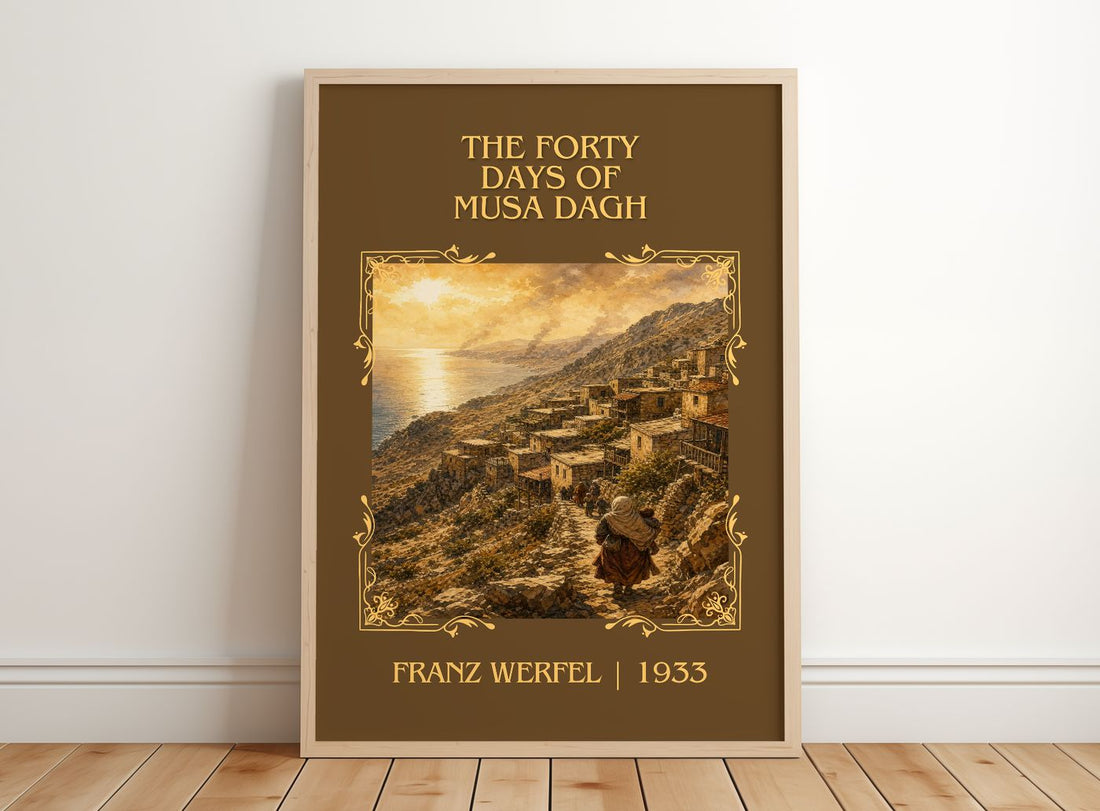 The Forty Days Of Musa Dagh Classic Book Art Print by Franz Werfel – framed print leaning on a wooden floor