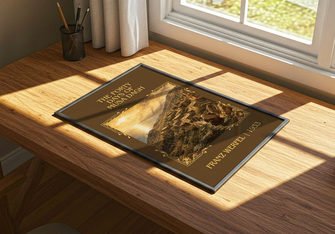The Forty Days Of Musa Dagh Classic Book Art Print by Franz Werfel – print on a sunlit desk