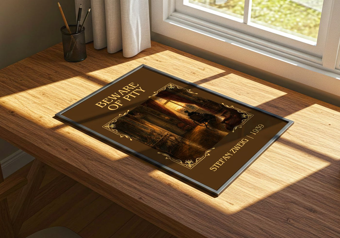 Beware Of Pity Classic Book Art Print by Stefan Zweig – print on a sunlit desk