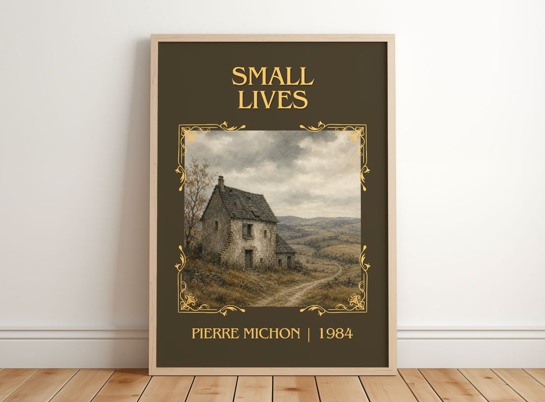 Small Lives Classic Book Art Print by Pierre Michon – framed print leaning on a wooden floor