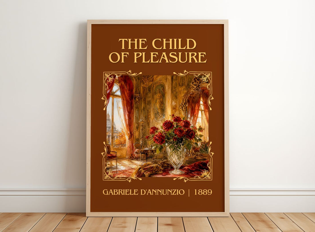 The Child Of Pleasure Classic Book Art Print by Gabriele D'Annunzio – framed print leaning on a wooden floor