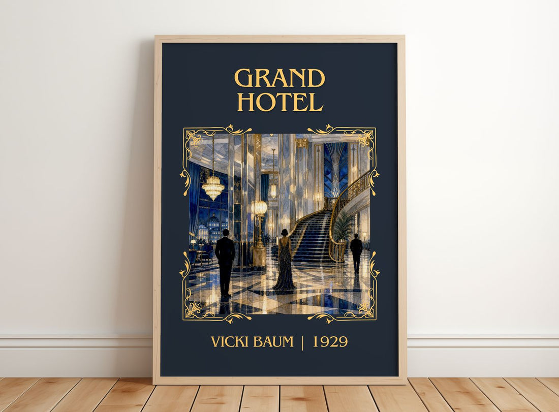 Grand Hotel Classic Book Art Print by Vicki Baum – framed print leaning on a wooden floor