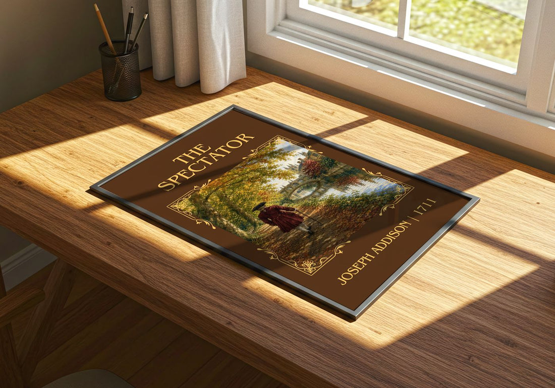 The Spectator Classic Book Art Print by Joseph Addison – print on a sunlit desk