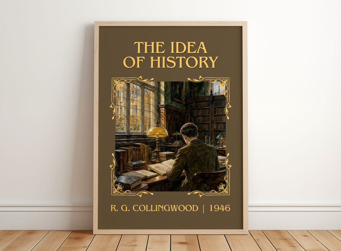 The Idea of History Classic Book Art Print by R. G. Collingwood – framed print leaning on a wooden floor