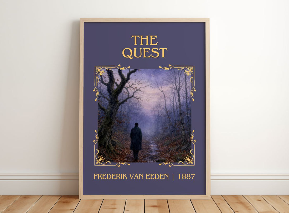The Quest Classic Book Art Print by Frederik van Eeden – framed print leaning on a wooden floor