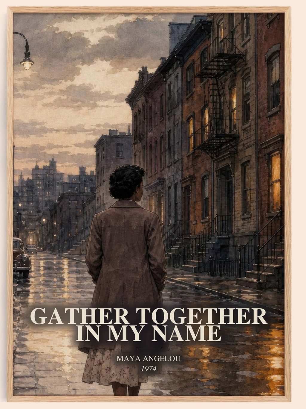 Gather Together In My Name watercolour book poster by Maya Angelou – framed literary art print