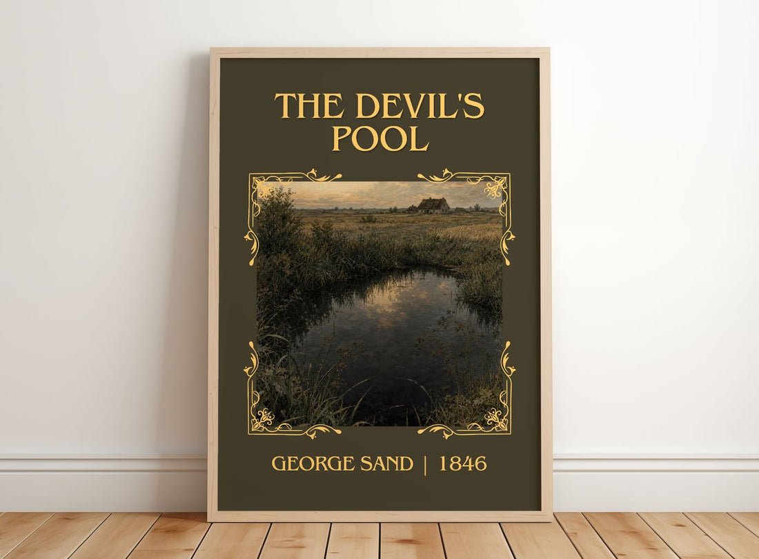 The Devil's Pool Classic Book Art Print by George Sand – framed print leaning on a wooden floor
