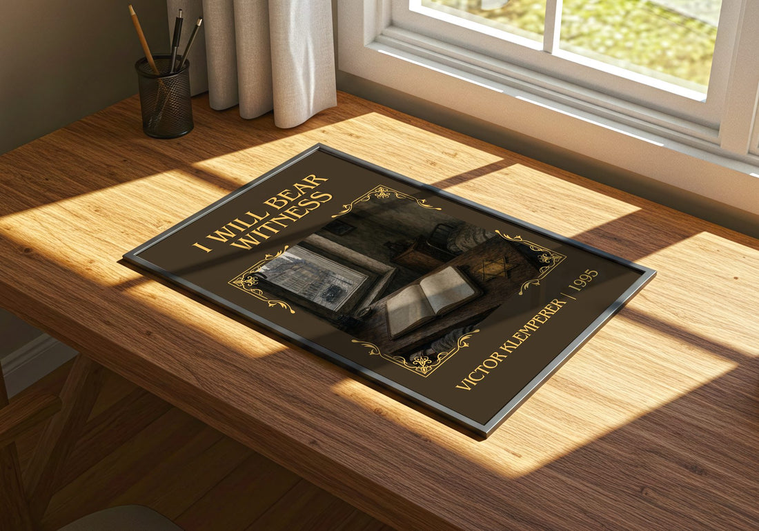 I Will Bear Witness Classic Book Art Print by Victor Klemperer – print on a sunlit desk