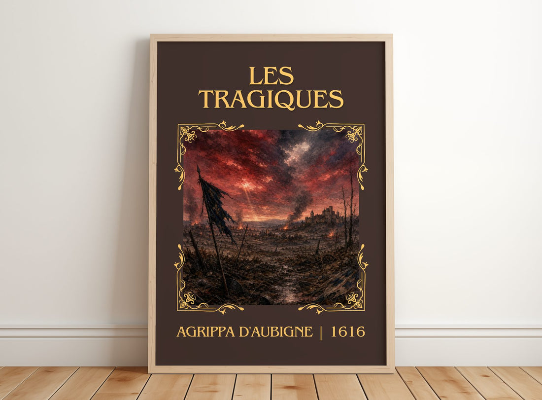 Les Tragiques Classic Book Art Print by Agrippa d'Aubigné – framed print leaning on a wooden floor
