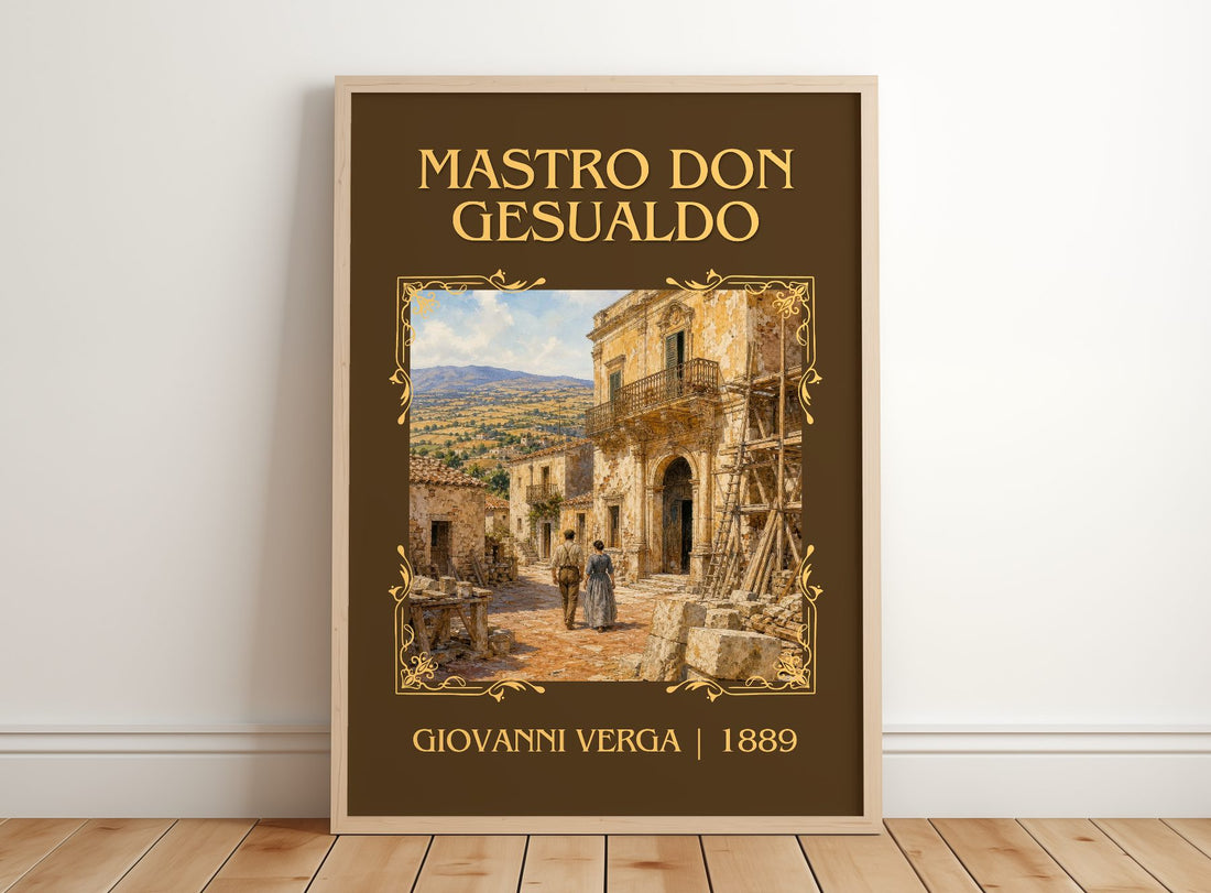 Mastro Don Gesualdo Classic Book Art Print by Giovanni Verga – framed print leaning on a wooden floor