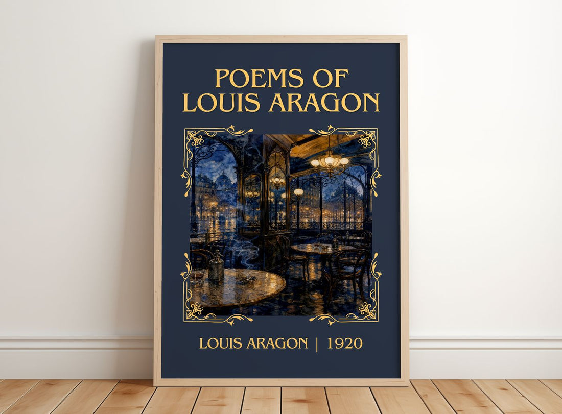 Poems Of Louis Aragon Classic Book Art Print by Louis Aragon – framed print leaning on a wooden floor
