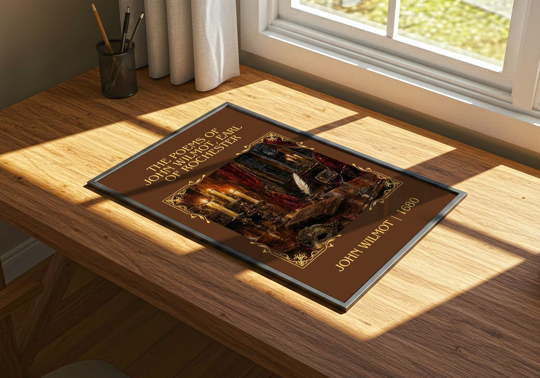 The Poems Of John Wilmot, Earl Of Rochester Classic Book Art Print by John Wilmot – print on a sunlit desk