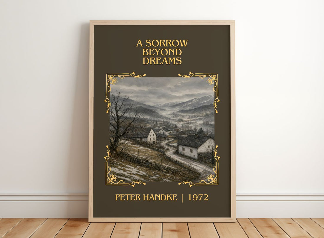 A Sorrow Beyond Dreams Classic Book Art Print by Peter Handke – framed print leaning on a wooden floor