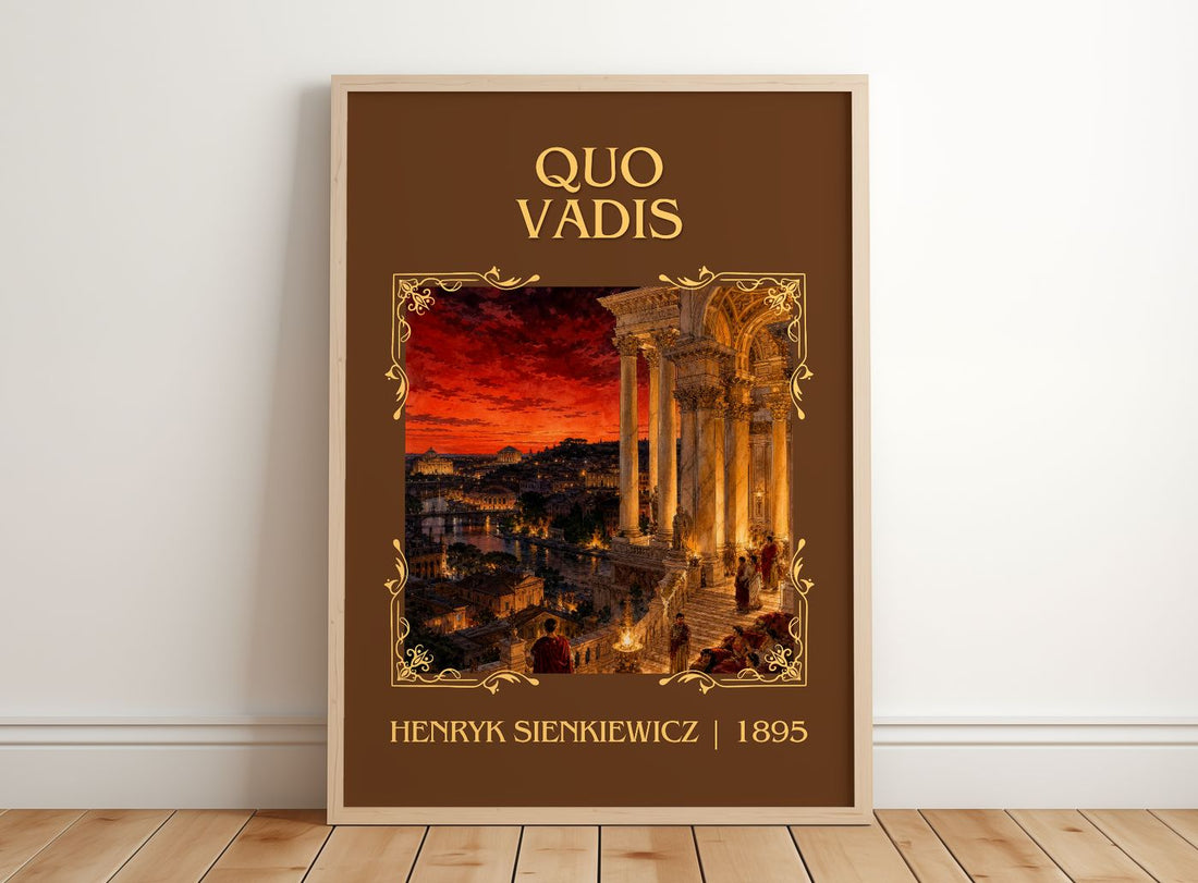 Quo Vadis Classic Book Art Print by Henryk Sienkiewicz – framed print leaning on a wooden floor