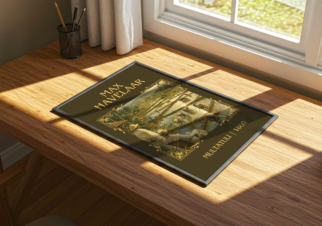 Max Havelaar Classic Book Art Print by Multatuli – print on a sunlit desk