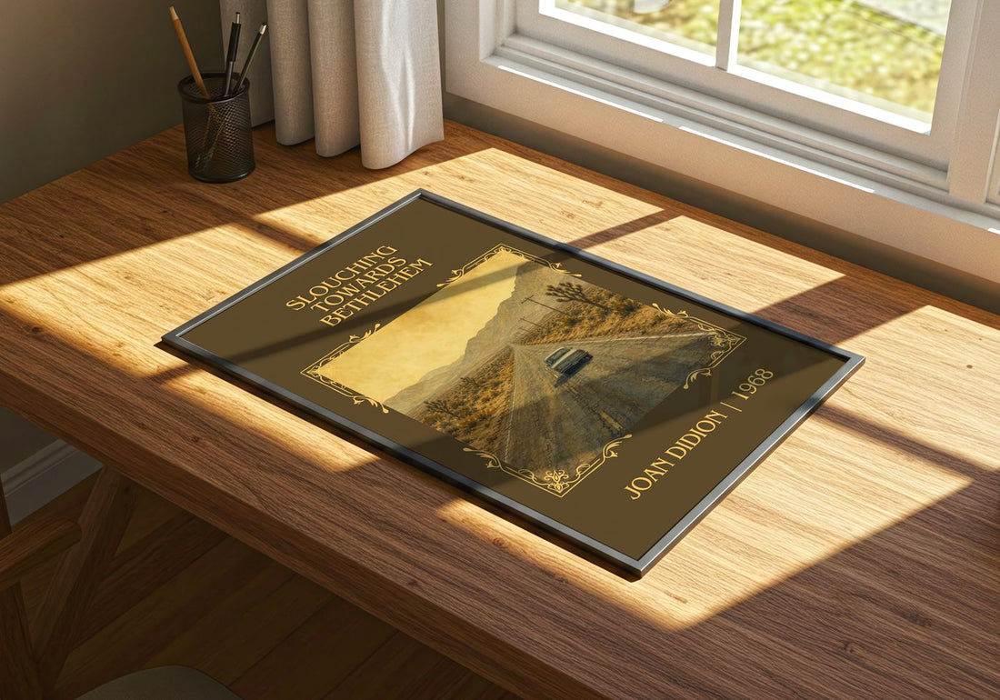 Slouching Towards Bethlehem Classic Book Art Print by Joan Didion – print on a sunlit desk