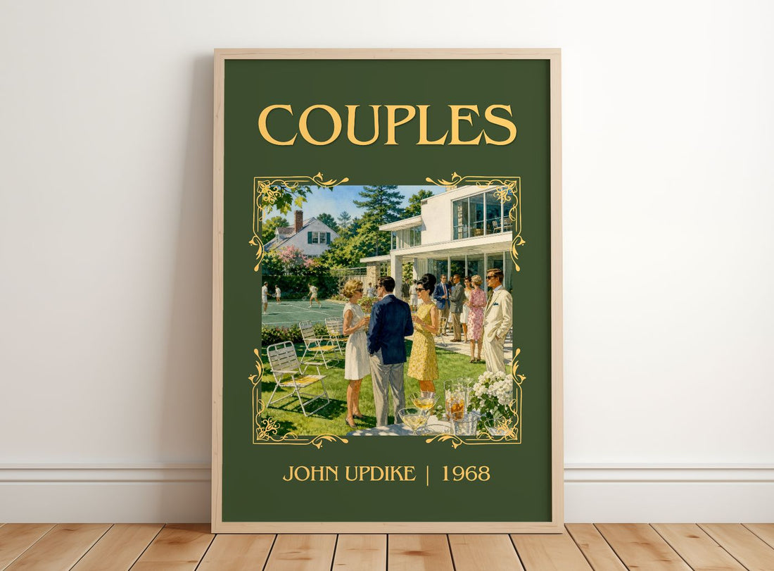 Couples Classic Book Art Print by John Updike – framed print leaning on a wooden floor