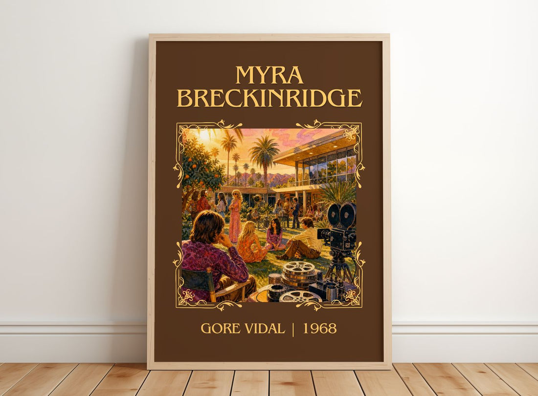 Myra Breckinridge Classic Book Art Print by Gore Vidal – framed print leaning on a wooden floor