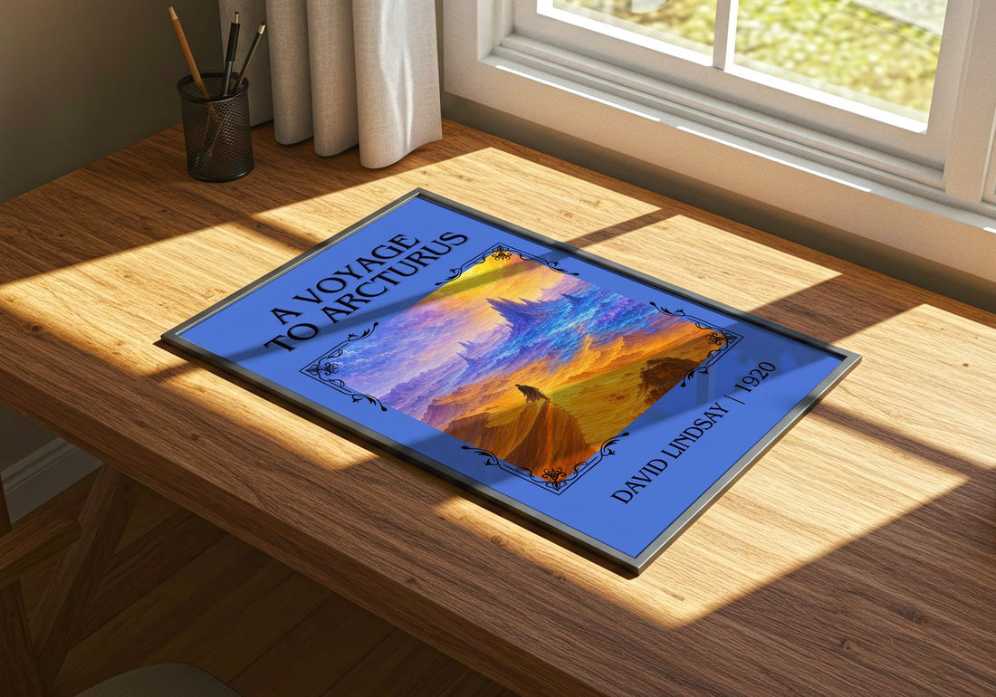 A Voyage To Arcturus Classic Book Art Print by David Lindsay – print on a sunlit desk
