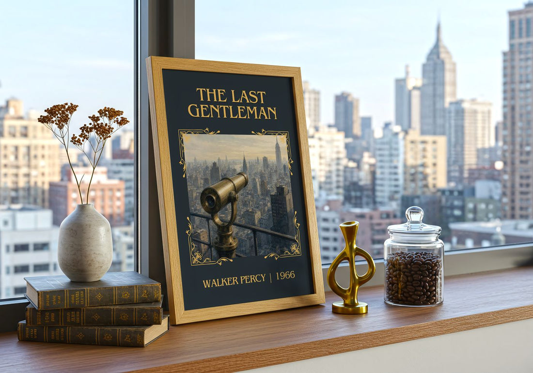 The Last Gentleman Classic Book Art Print by Walker Percy – framed print on a city-view windowsill