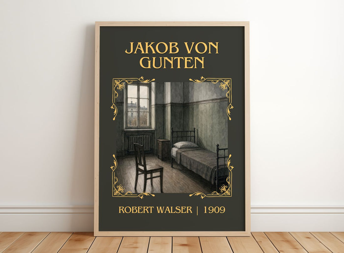 Jakob Von Gunten Classic Book Art Print by Robert Walser – framed print leaning on a wooden floor