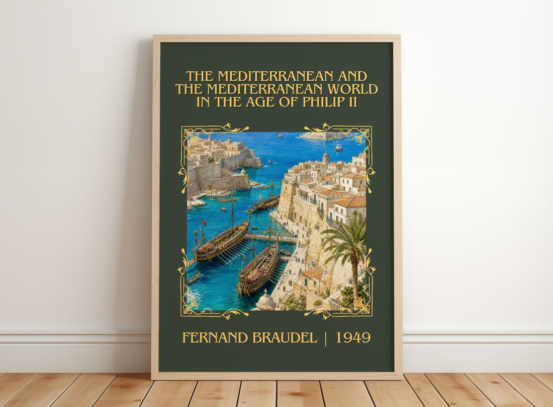 The Mediterranean And The Mediterranean World In The Age Of Philip Ii Classic Book Art Print by Fernand Braudel – framed print leaning on a wooden floor
