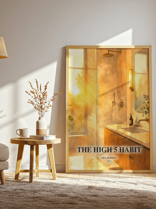 The High 5 Habit watercolour print in frame leaning in hallway – non fiction wall art