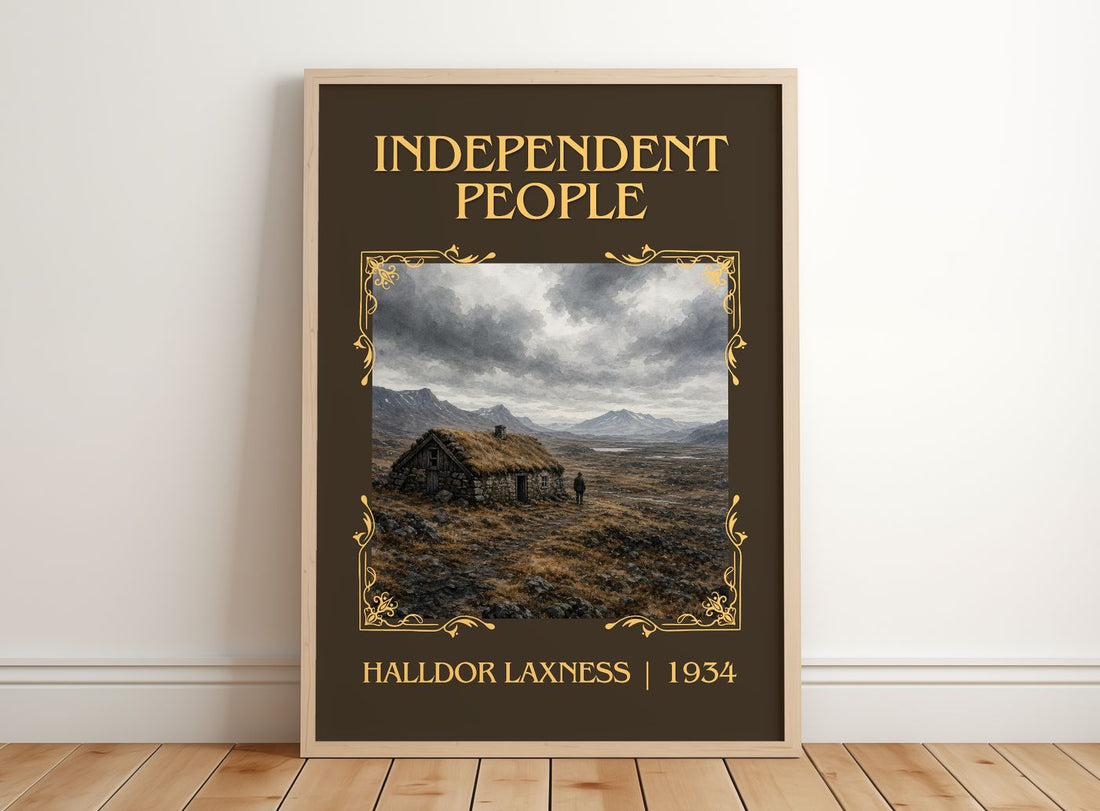 Independent People Classic Book Art Print by Halldor Laxness – framed print leaning on a wooden floor