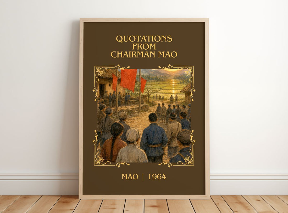 Quotations from Chairman Mao Classic Book Art Print by Mao – framed print leaning on a wooden floor