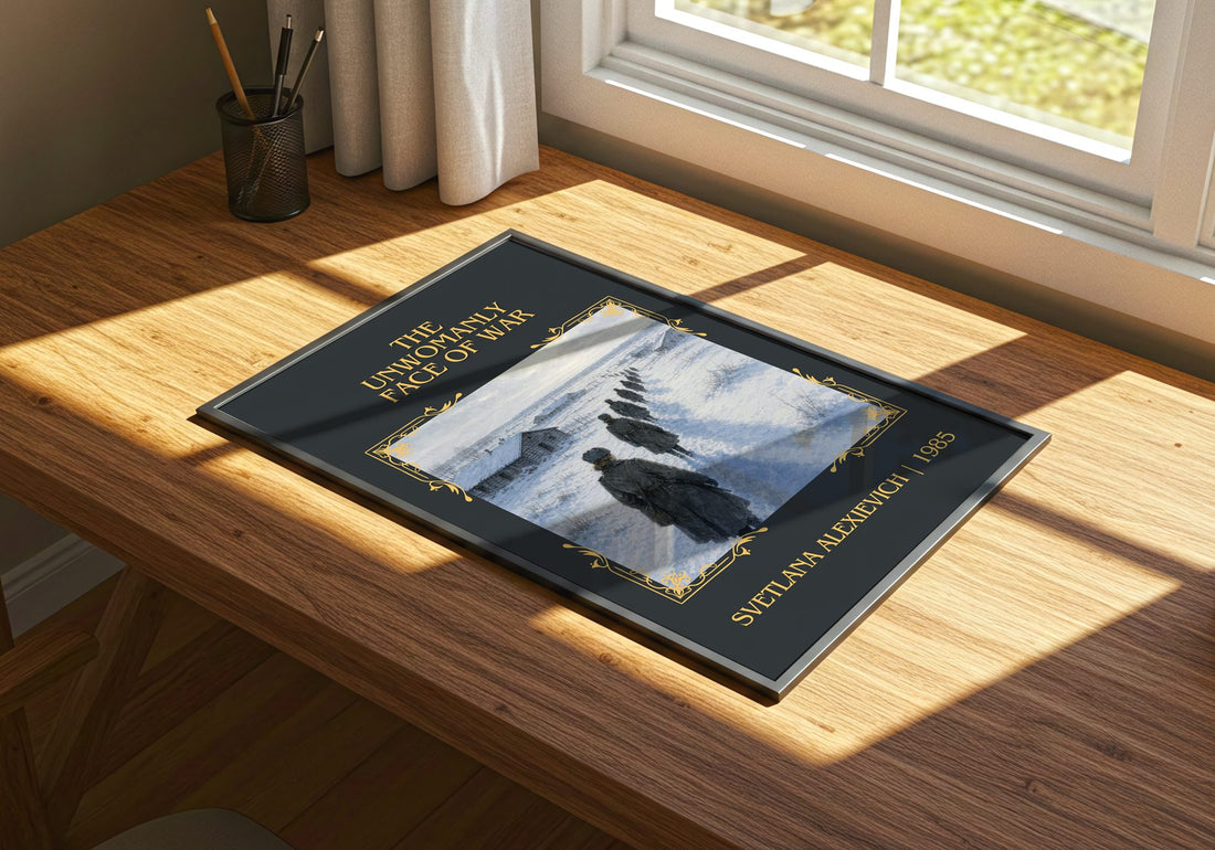 Unwomanly Face Of War Classic Book Art Print by Svetlana Alexievich – print on a sunlit desk