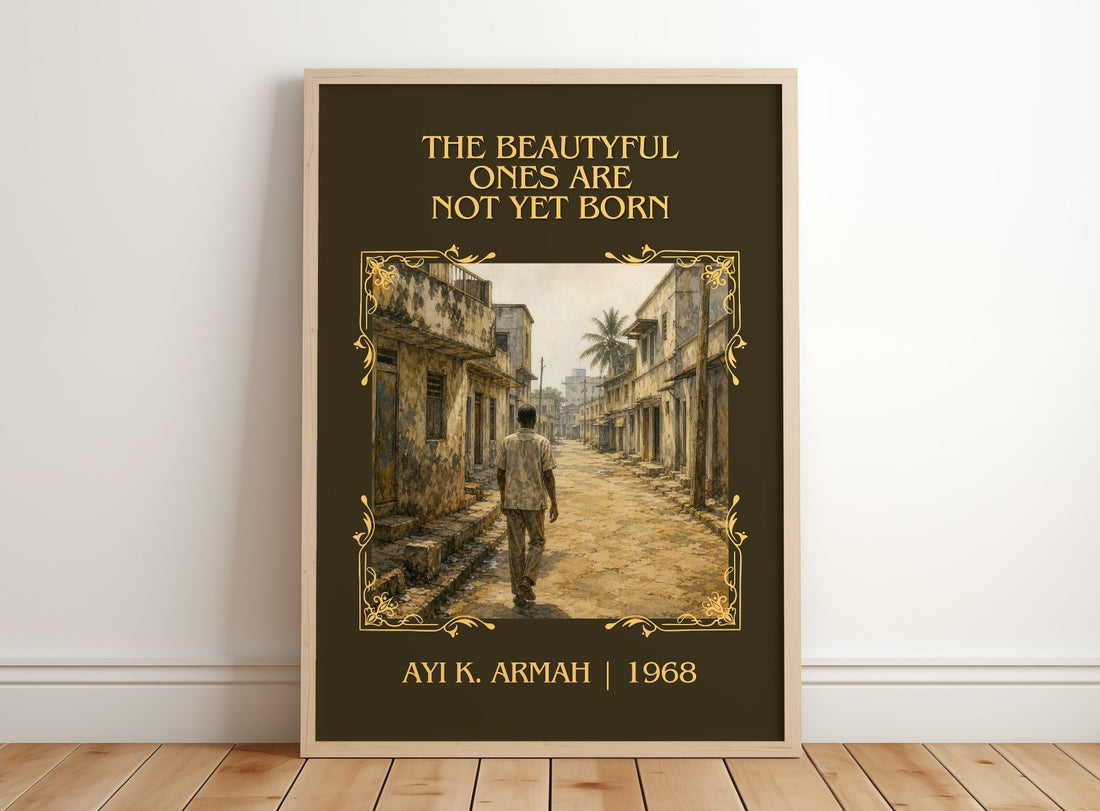 Beautyful Ones are Not Yet Born Classic Book Art Print by Ayi K. Armah – framed print leaning on a wooden floor