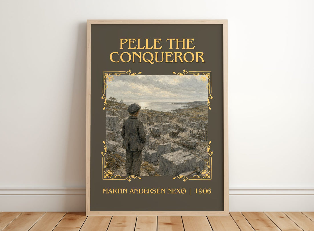 Pelle The Conqueror Classic Book Art Print by Martin Andersen Nexø – framed print leaning on a wooden floor