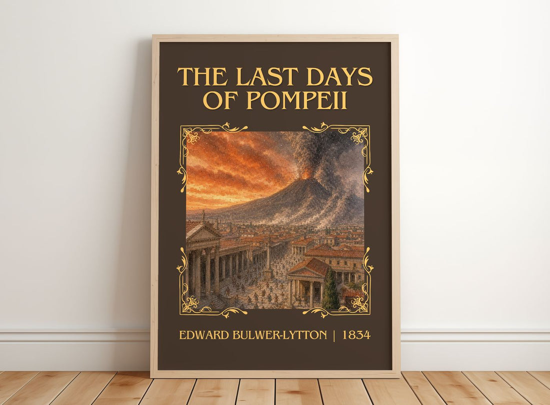 Last Days Of Pompeii Classic Book Art Print by Edward Bulwer-Lytton – framed print leaning on a wooden floor