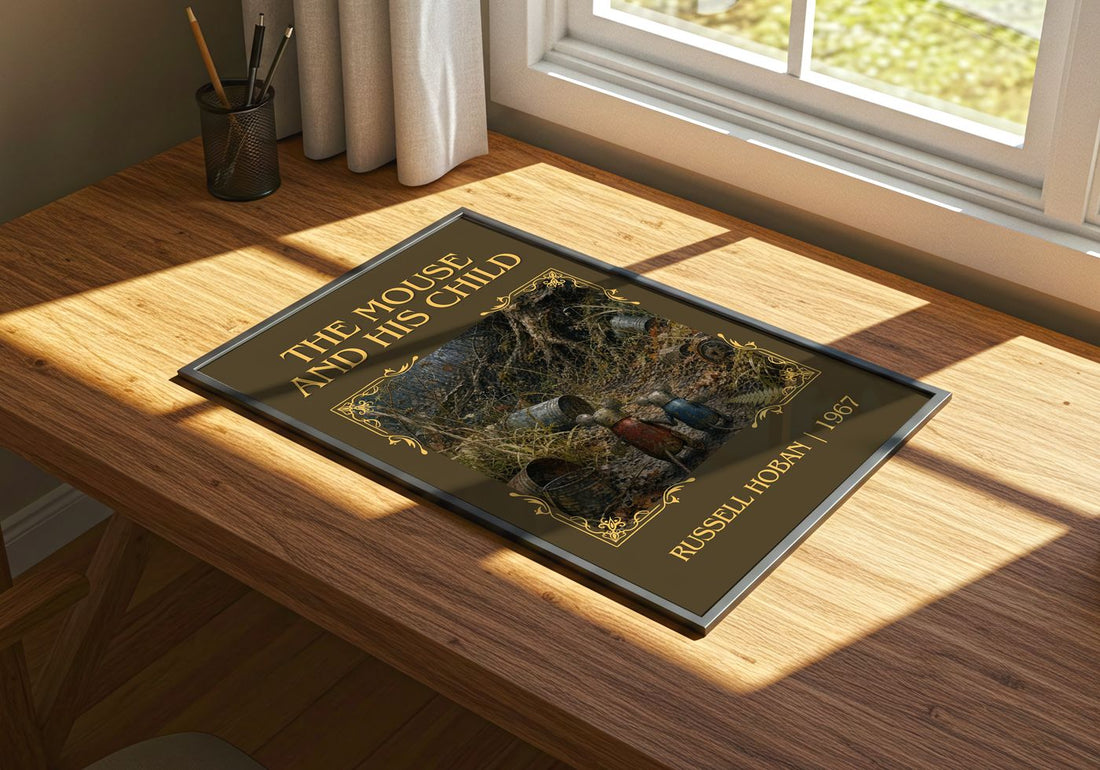 The Mouse And His Child Classic Book Art Print by Russell Hoban – print on a sunlit desk