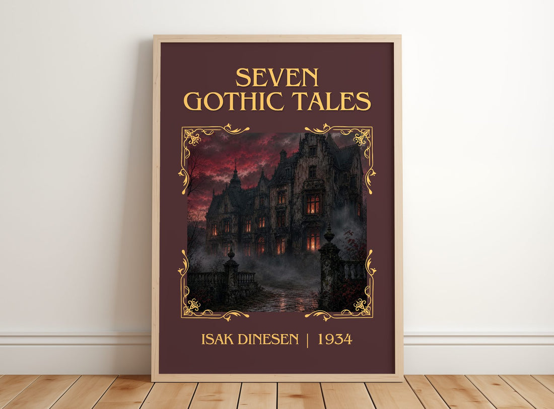 Seven Gothic Tales Classic Book Art Print by Isak Dinesen – framed print leaning on a wooden floor