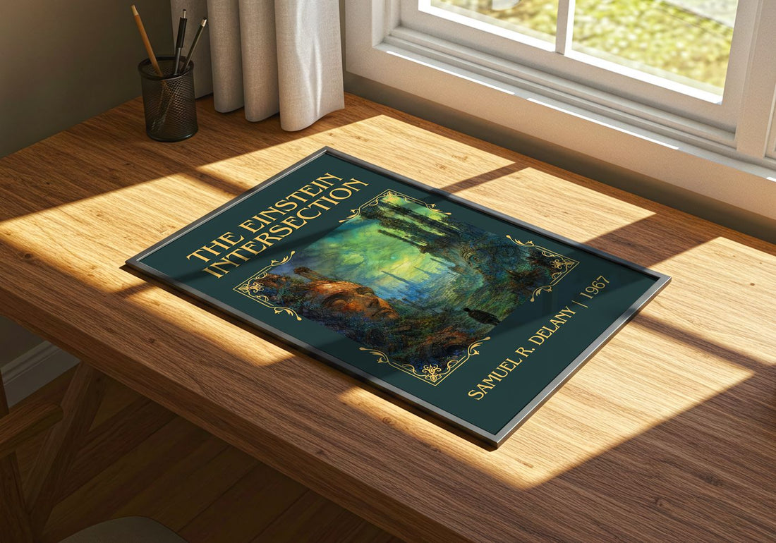 The Einstein Intersection Classic Book Art Print by Samuel R. Delany – print on a sunlit desk