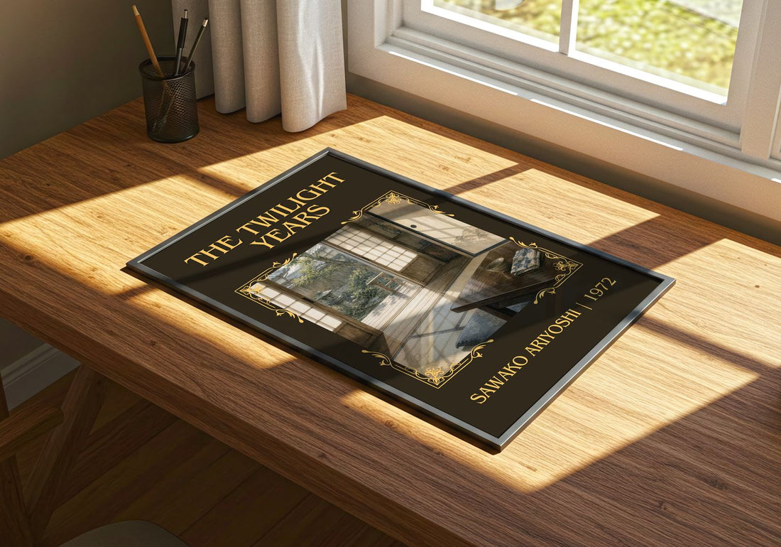 The Twilight Years Classic Book Art Print by Sawako Ariyoshi – print on a sunlit desk