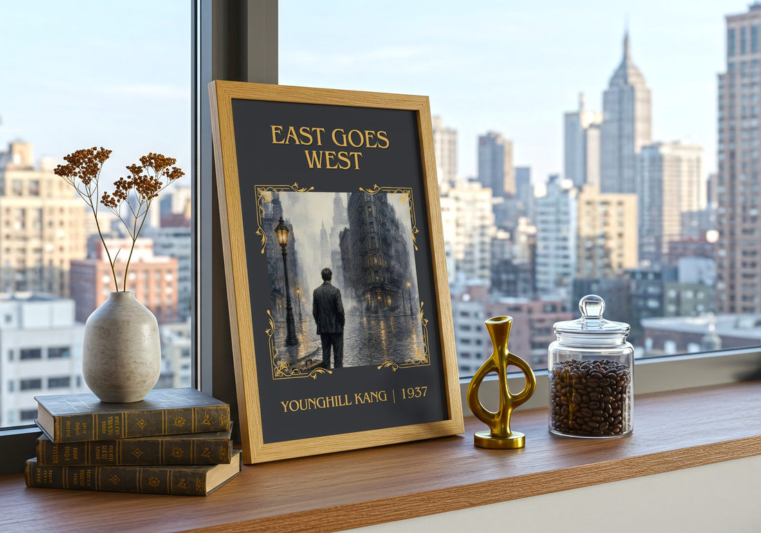 East Goes West Classic Book Art Print by Younghill Kang – framed print on a city-view windowsill