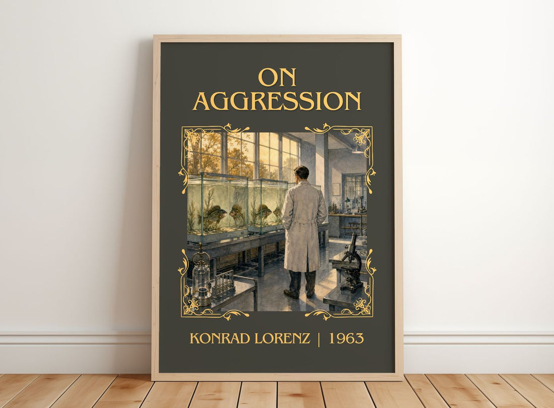On Aggression Classic Book Art Print by Konrad Lorenz – framed print leaning on a wooden floor