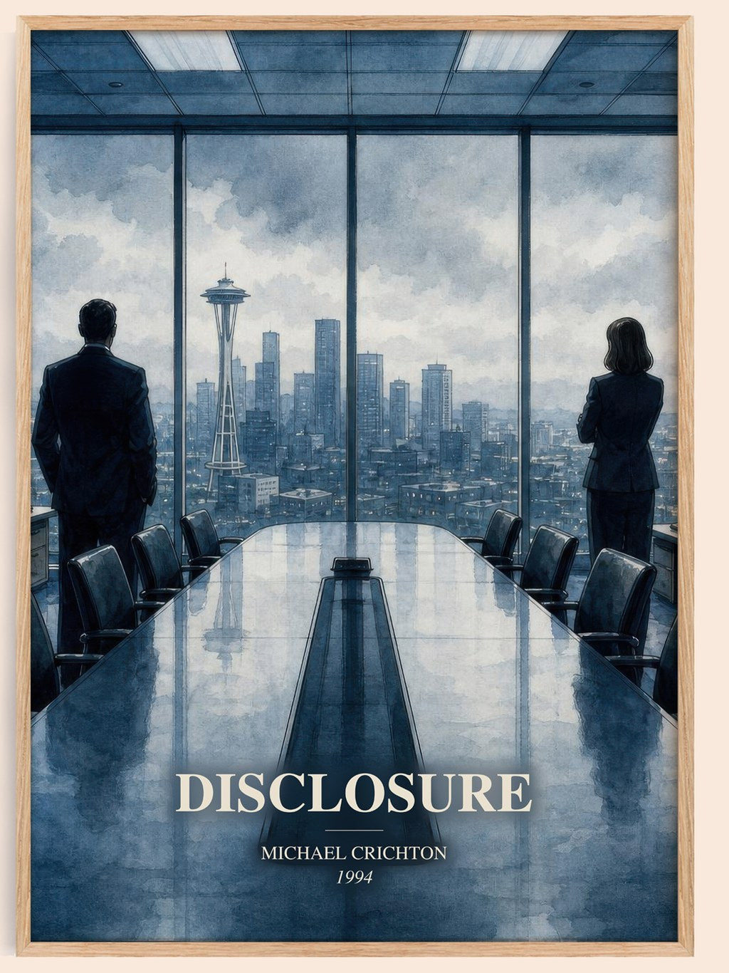 Disclosure watercolour book poster by Michael Crichton – framed literary art print