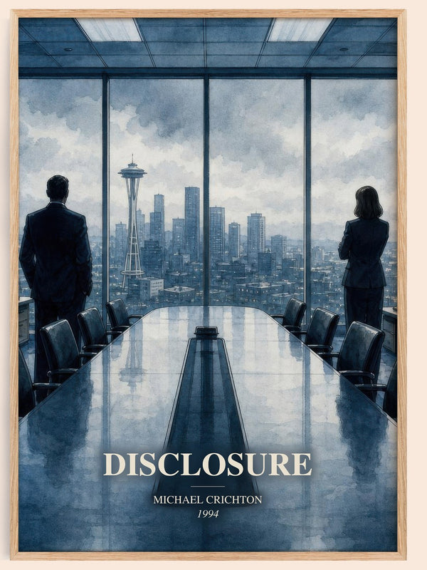 Disclosure watercolour book poster by Michael Crichton – framed literary art print
