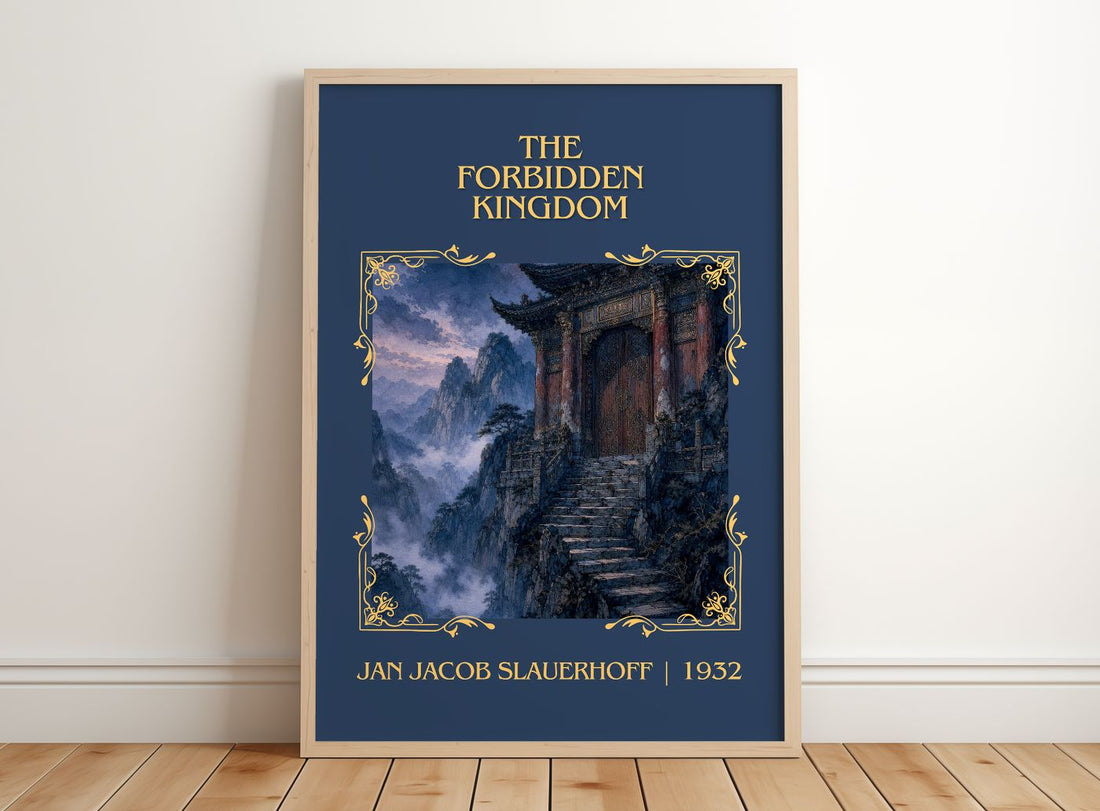 The Forbidden Kingdom Classic Book Art Print by Jan Jacob Slauerhoff – framed print leaning on a wooden floor