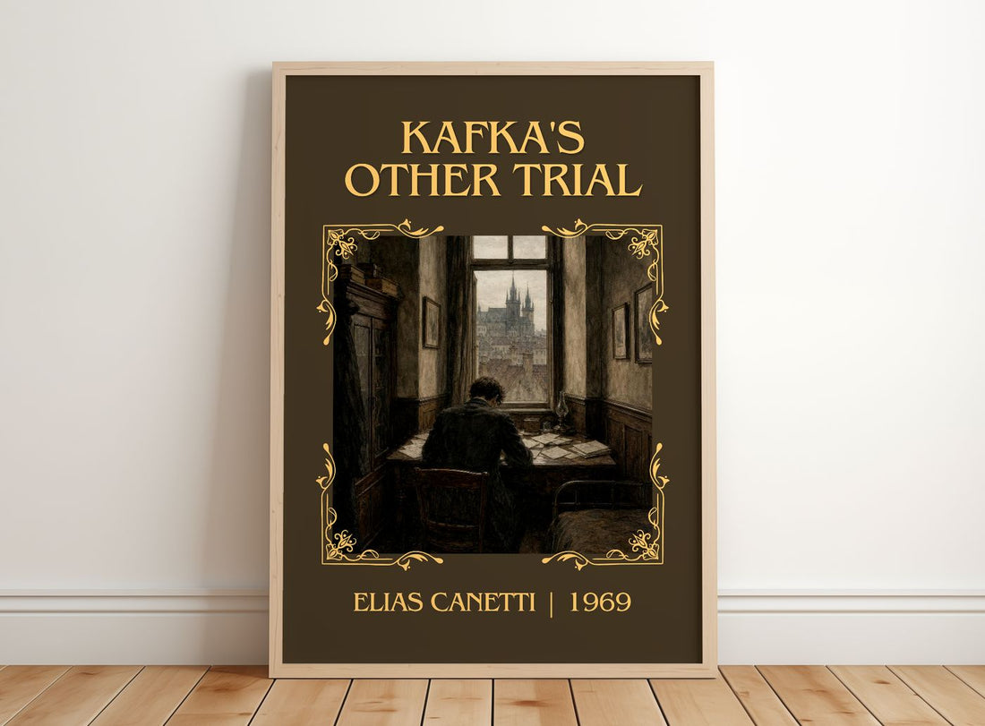 Kafka's Other Trial Classic Book Art Print by Elias Canetti – framed print leaning on a wooden floor