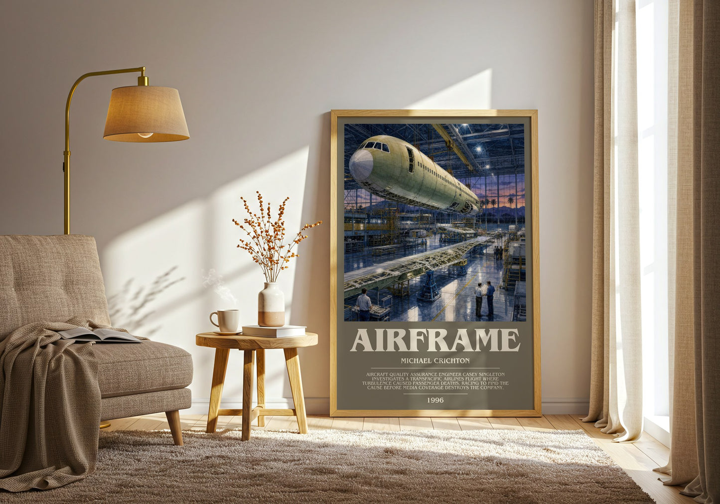 Airframe bookish print on bookshelf – Michael Crichton fan gift