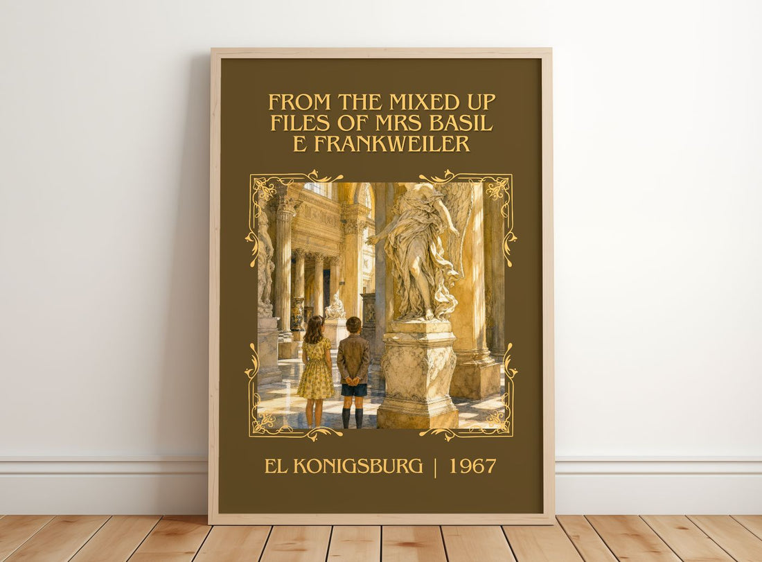 From The Mixed Up Files Of Mrs Basil E Frankweiler Classic Book Art Print by EL Konigsburg – framed print leaning on a wooden floor
