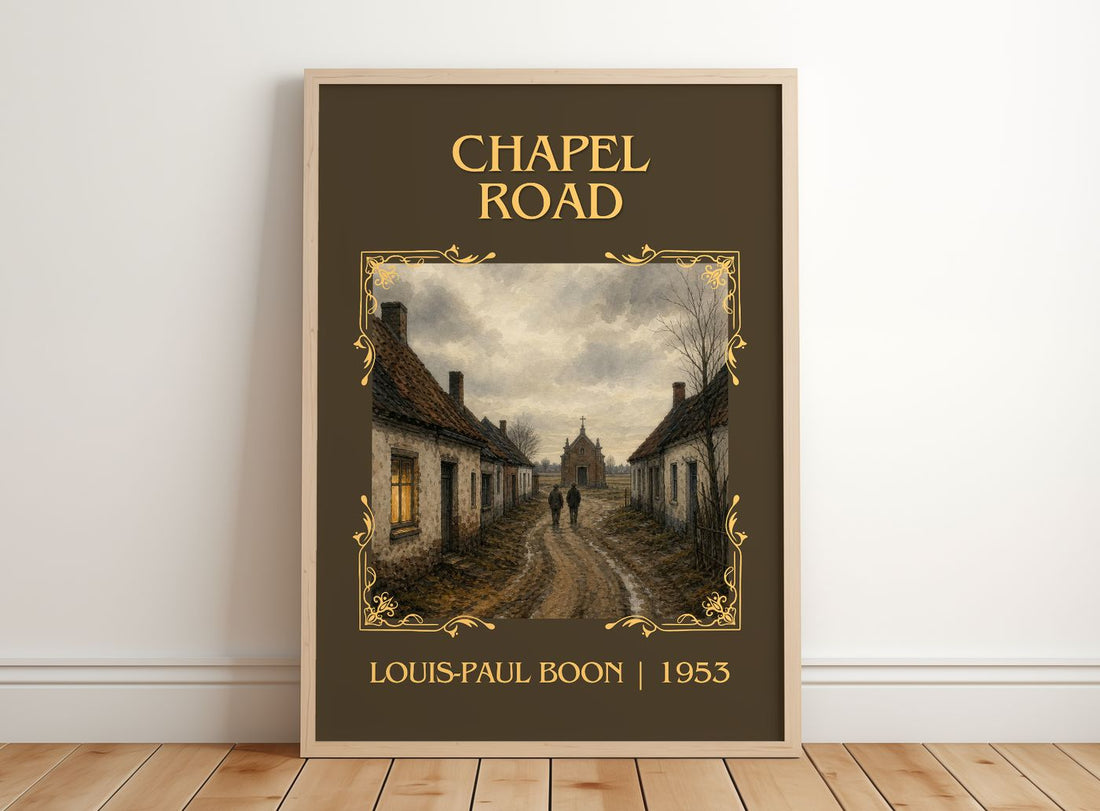 Chapel Road Classic Book Art Print by Louis-Paul Boon – framed print leaning on a wooden floor