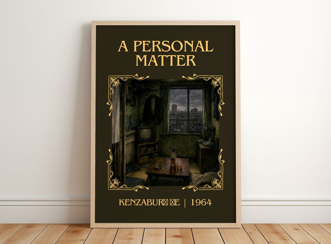 A Personal Matter Classic Book Art Print by Kenzaburō Ōe – framed print leaning on a wooden floor