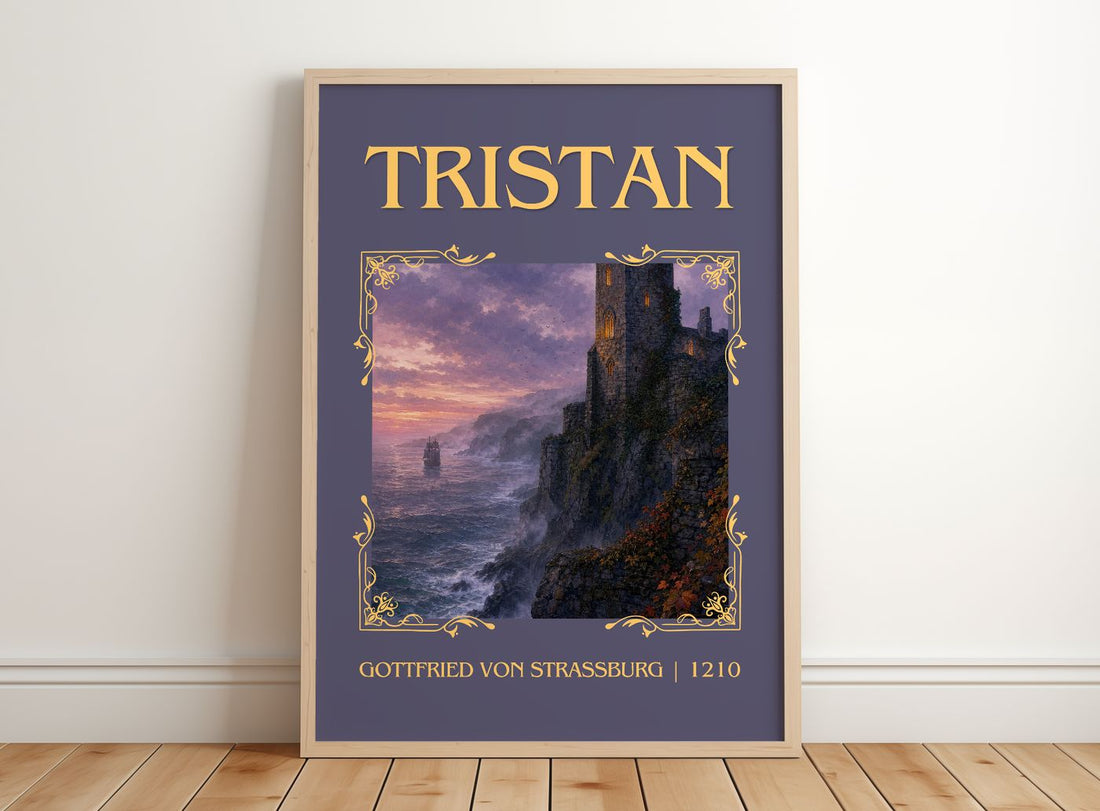 Tristan Classic Book Art Print by Gottfried von Strassburg – framed print leaning on a wooden floor